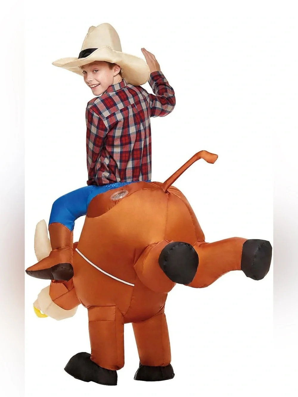 New Spirit Inflatable Rodeo Bull Costume - Brown, Blue, Cream, Black